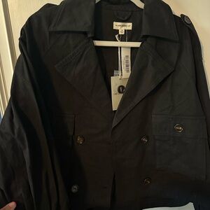 Eesome Black Trench Cropped Classic Lapel Coat